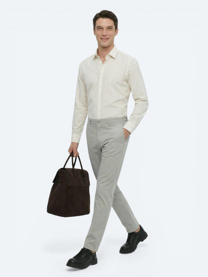 Açık Haki Düz Dokuma Slim Fit Casual Pamuk Karışımlı Pantolon