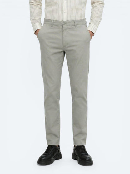Açık Haki Düz Dokuma Slim Fit Casual Pamuk Karışımlı Pantolon