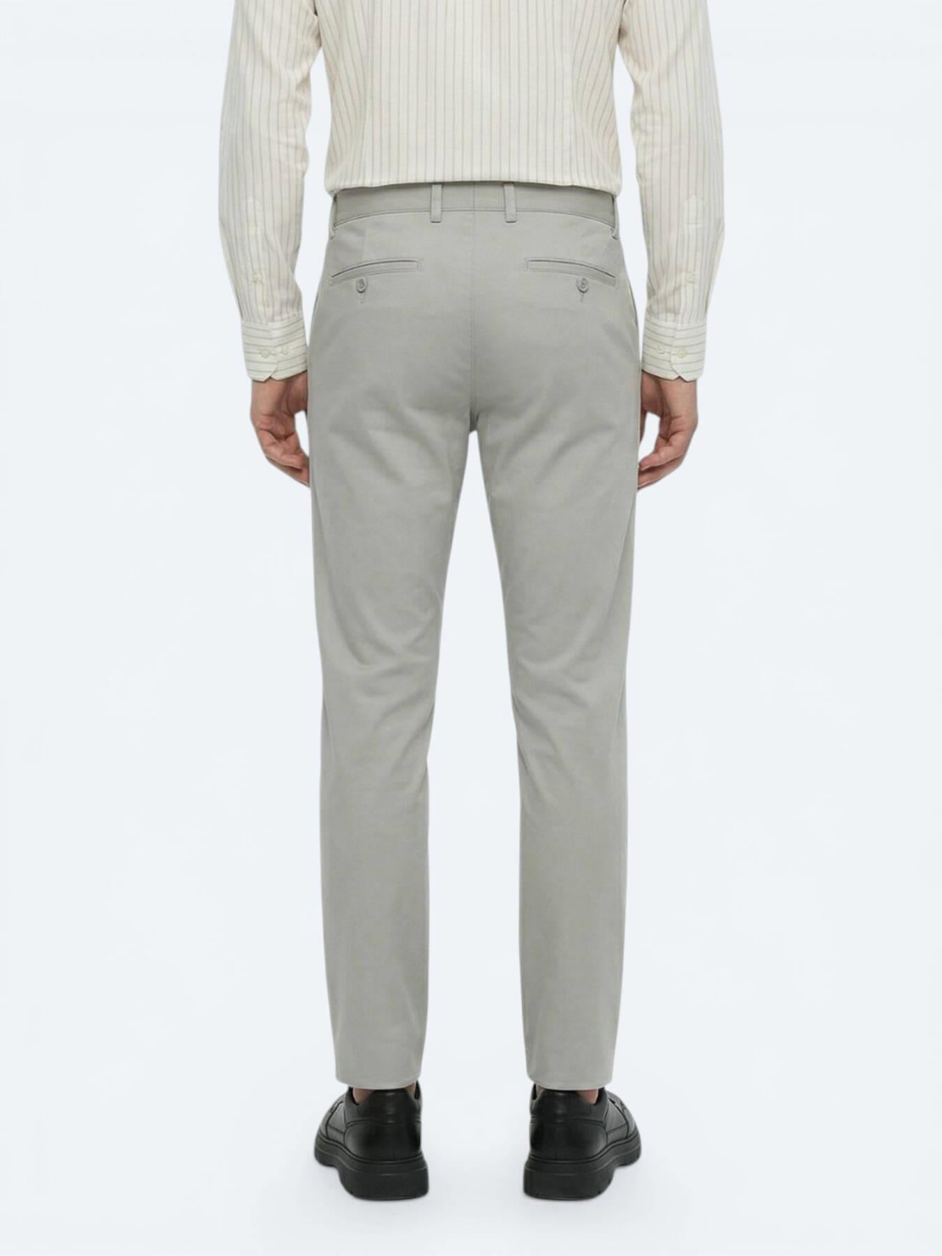Açık Haki Düz Dokuma Slim Fit Casual Pamuk Karışımlı Pantolon