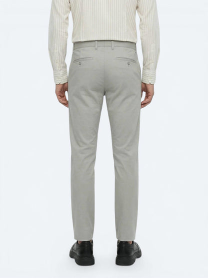 Açık Haki Düz Dokuma Slim Fit Casual Pamuk Karışımlı Pantolon