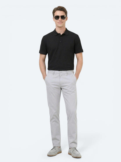 Açık Gri Düz Dokuma Slim Fit Casual Pamuk Karışımlı Pantolon