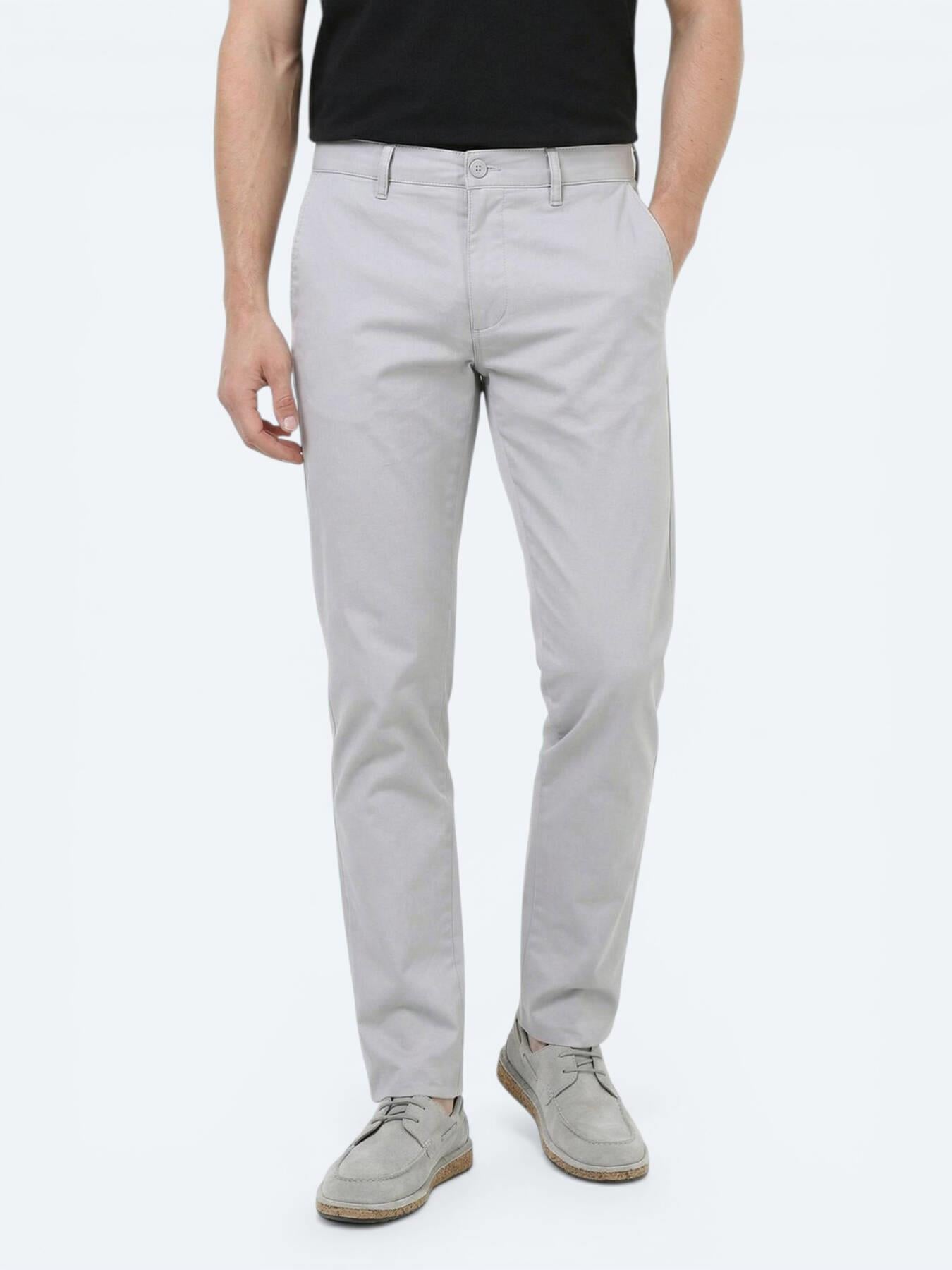 Açık Gri Düz Dokuma Slim Fit Casual Pamuk Karışımlı Pantolon