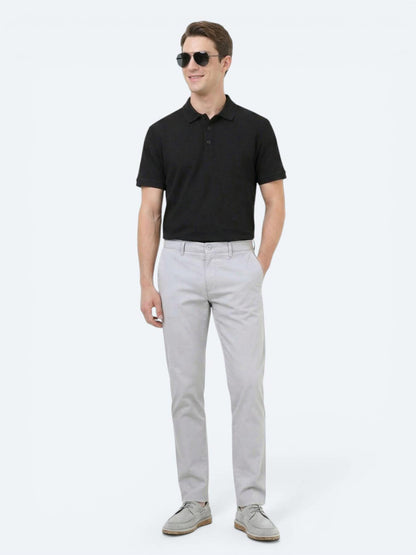Açık Gri Düz Dokuma Slim Fit Casual Pamuk Karışımlı Pantolon