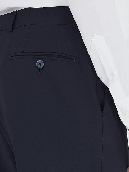 Lacivert Düz Dokuma Fitted Fit Klasik Yün Karışımlı Pantolon