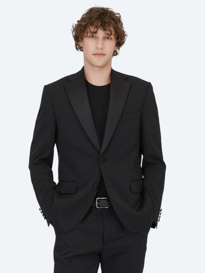 Siyah Modern Fit Çıkarılabilir Mono Yaka Dokuma Smokin Takım Elbise