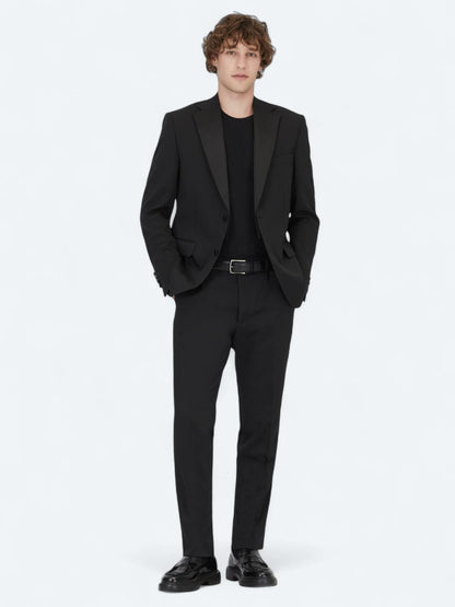 Siyah Modern Fit Çıkarılabilir Mono Yaka Dokuma Smokin Takım Elbise