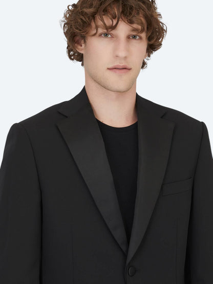 Siyah Modern Fit Çıkarılabilir Mono Yaka Dokuma Smokin Takım Elbise