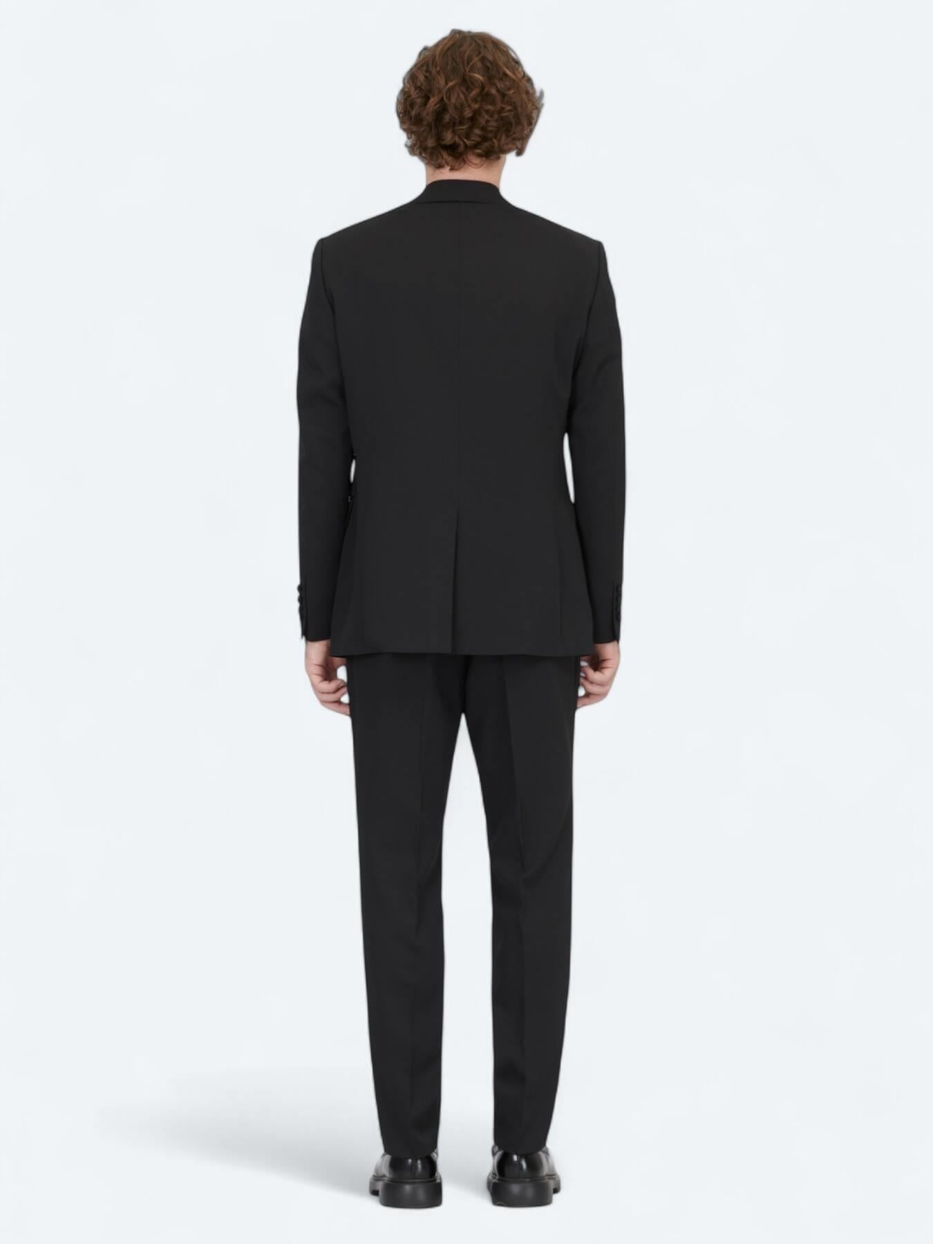 Siyah Modern Fit Çıkarılabilir Mono Yaka Dokuma Smokin Takım Elbise