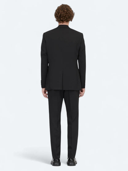 Siyah Modern Fit Çıkarılabilir Mono Yaka Dokuma Smokin Takım Elbise