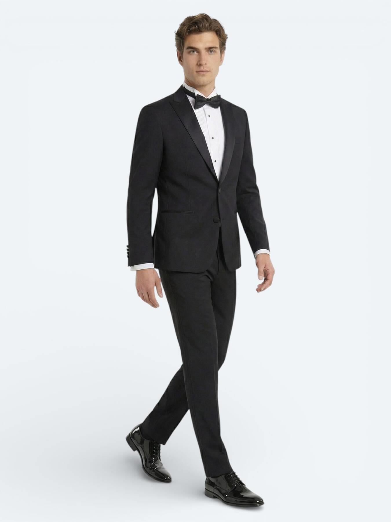 Siyah Düz Slim Fit Dokuma Smokin Takım Elbise