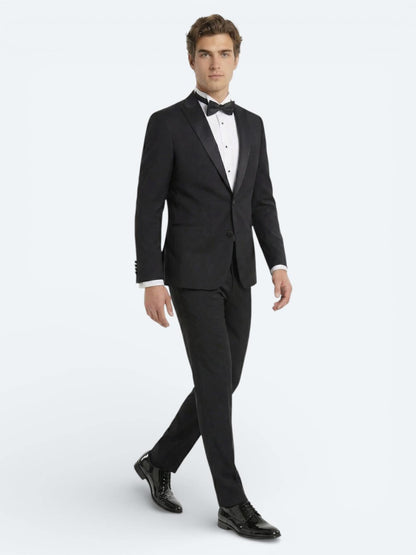 Siyah Düz Slim Fit Dokuma Smokin Takım Elbise