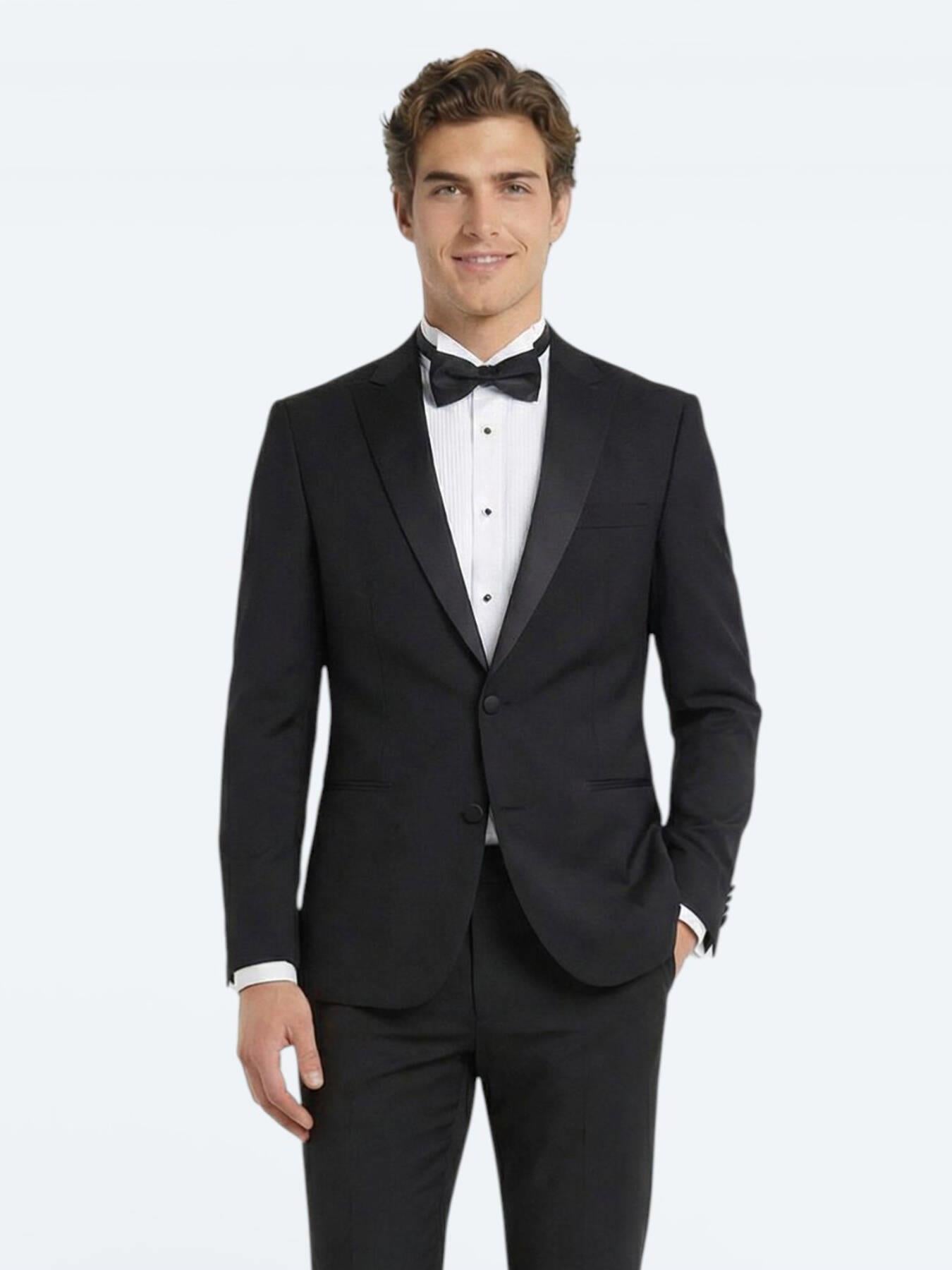 Siyah Düz Slim Fit Dokuma Smokin Takım Elbise