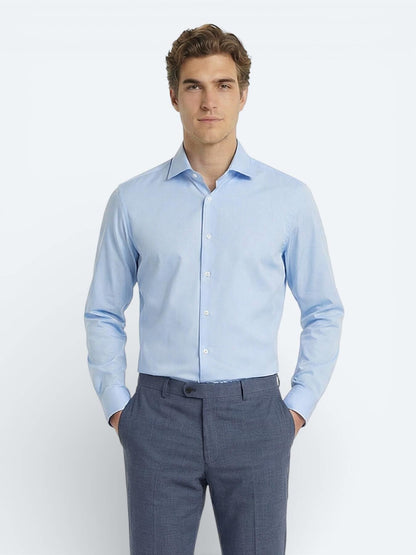 Mavi Düz Slim Fit Uzun Dokuma Klasik %100 Pamuk Gömlek