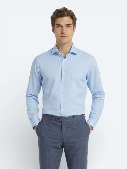 Mavi Düz Slim Fit Uzun Dokuma Klasik %100 Pamuk Gömlek