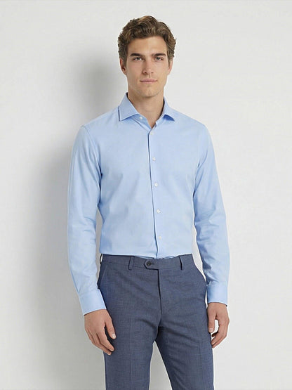 Mavi Düz Slim Fit Uzun Dokuma Klasik %100 Pamuk Gömlek