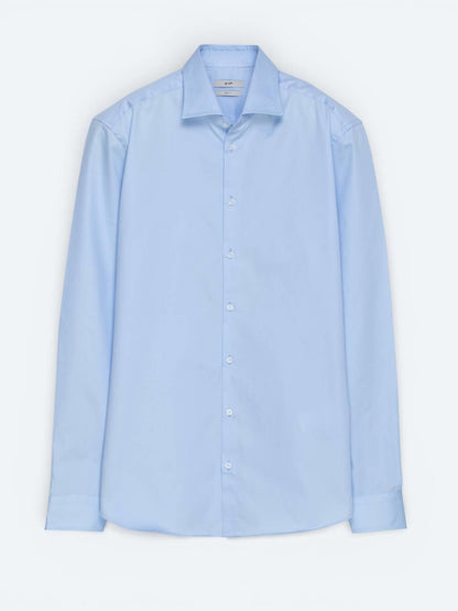 Mavi Düz Slim Fit Uzun Dokuma Klasik %100 Pamuk Gömlek