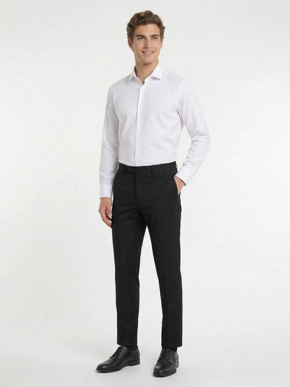 Antrasit Düz Dokuma Fitted Fit Klasik Yün Karışımlı Pantolon