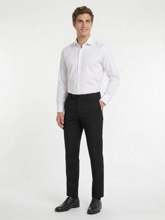 Antrasit Düz Dokuma Fitted Fit Klasik Yün Karışımlı Pantolon