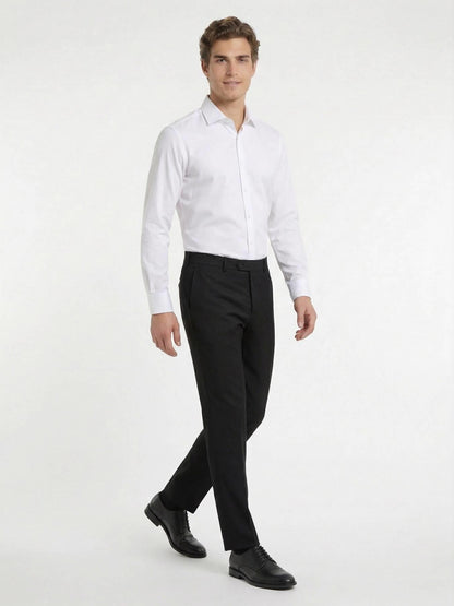 Antrasit Düz Dokuma Fitted Fit Klasik Yün Karışımlı Pantolon