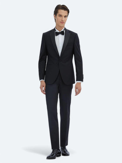 Siyah Düz Slim Fit Şal Yaka Dokuma Smokin Takım Elbise