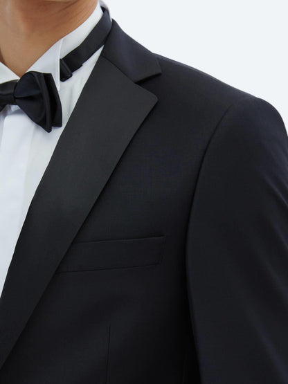 Siyah Düz Slim Fit Şal Yaka Dokuma Smokin Takım Elbise