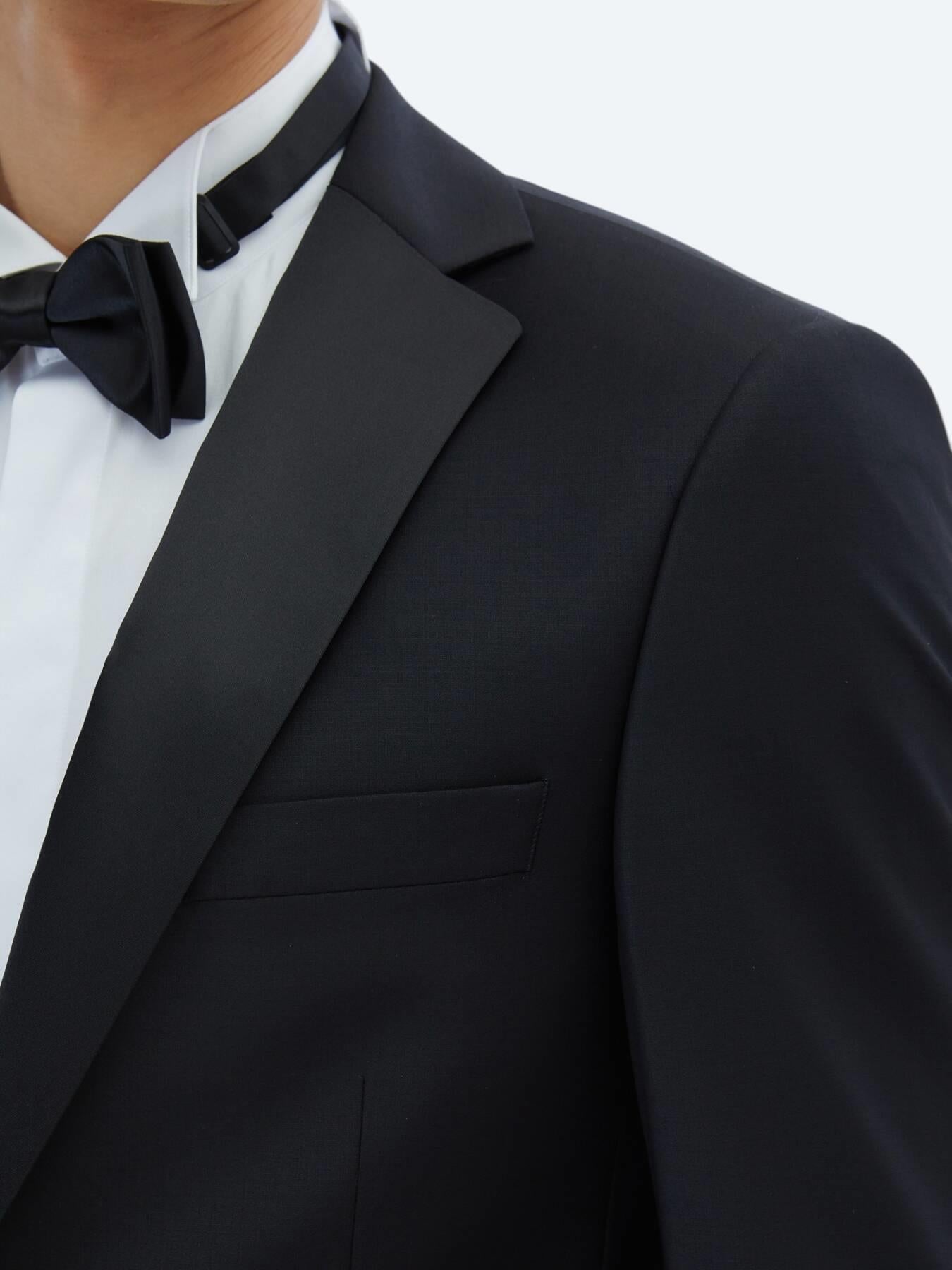 Siyah Düz Slim Fit Şal Yaka Dokuma Smokin Takım Elbise
