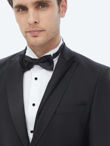 Siyah Düz Slim Fit Dokuma Smokin Takım Elbise