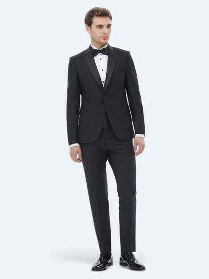 Siyah Düz Slim Fit Dokuma Smokin Takım Elbise