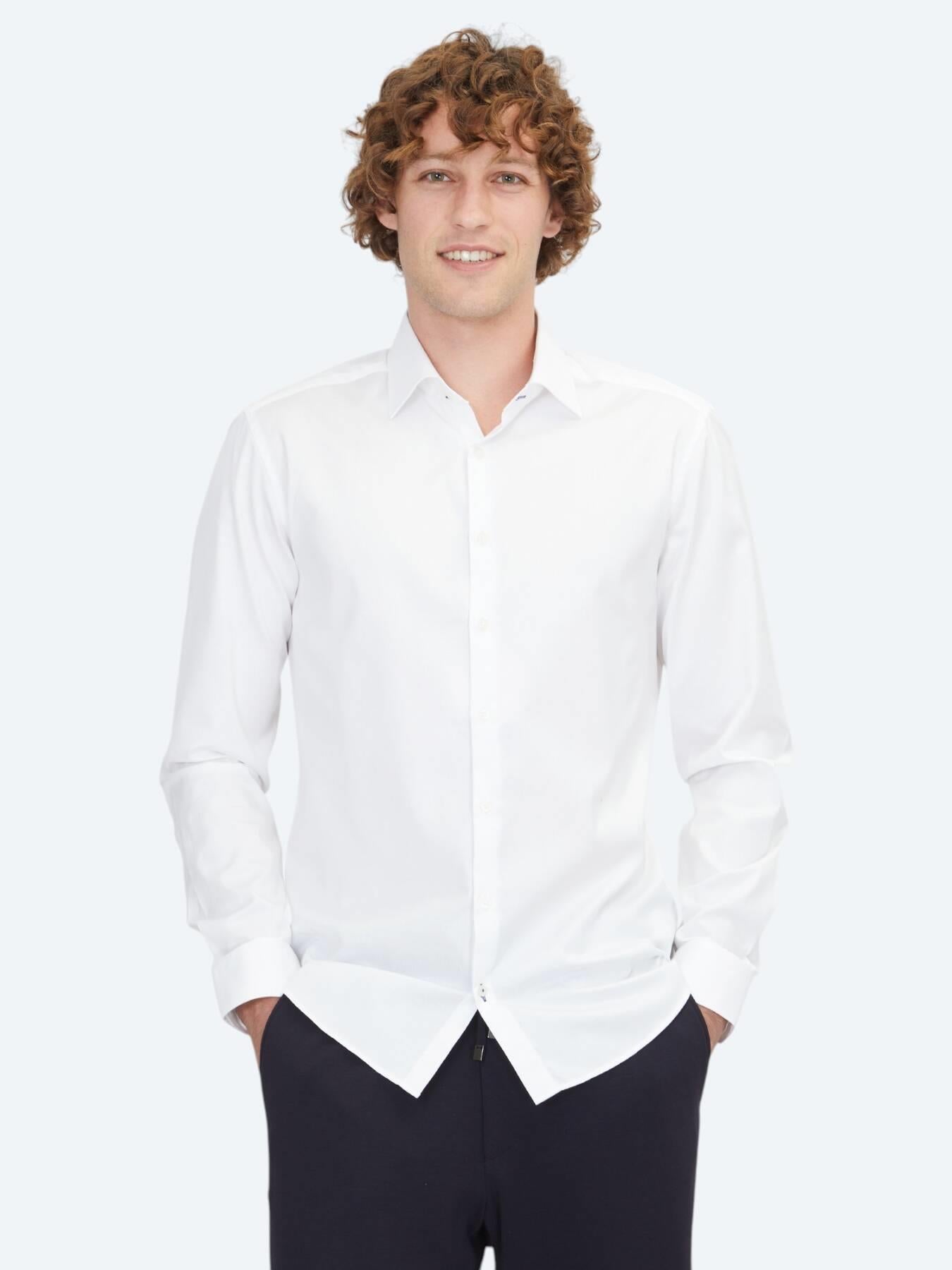 Beyaz Slim Fit Uzun Dokuma Klasik %100 Pamuk Gömlek