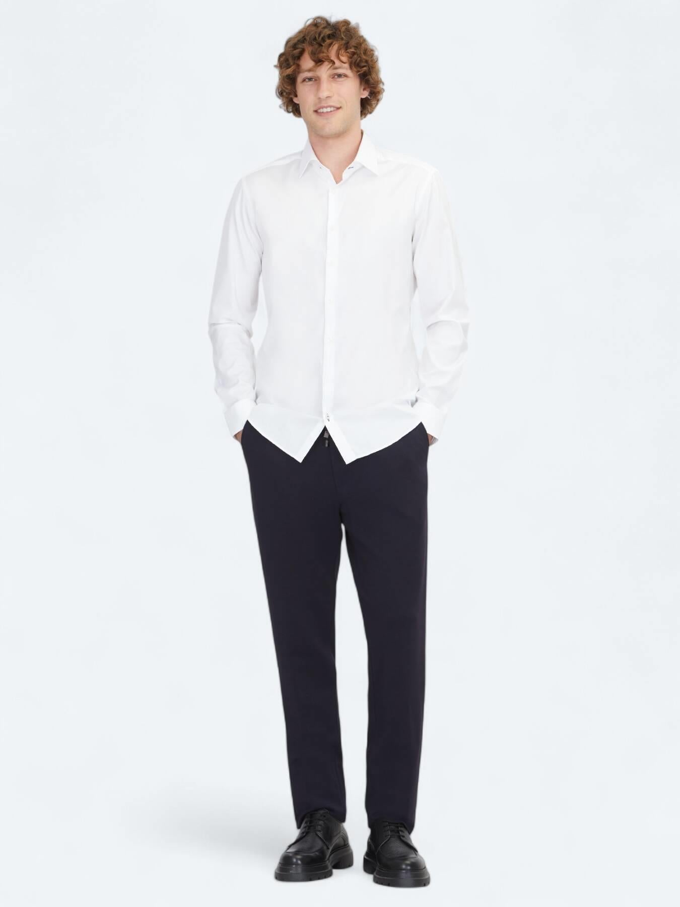 Beyaz Slim Fit Uzun Dokuma Klasik %100 Pamuk Gömlek