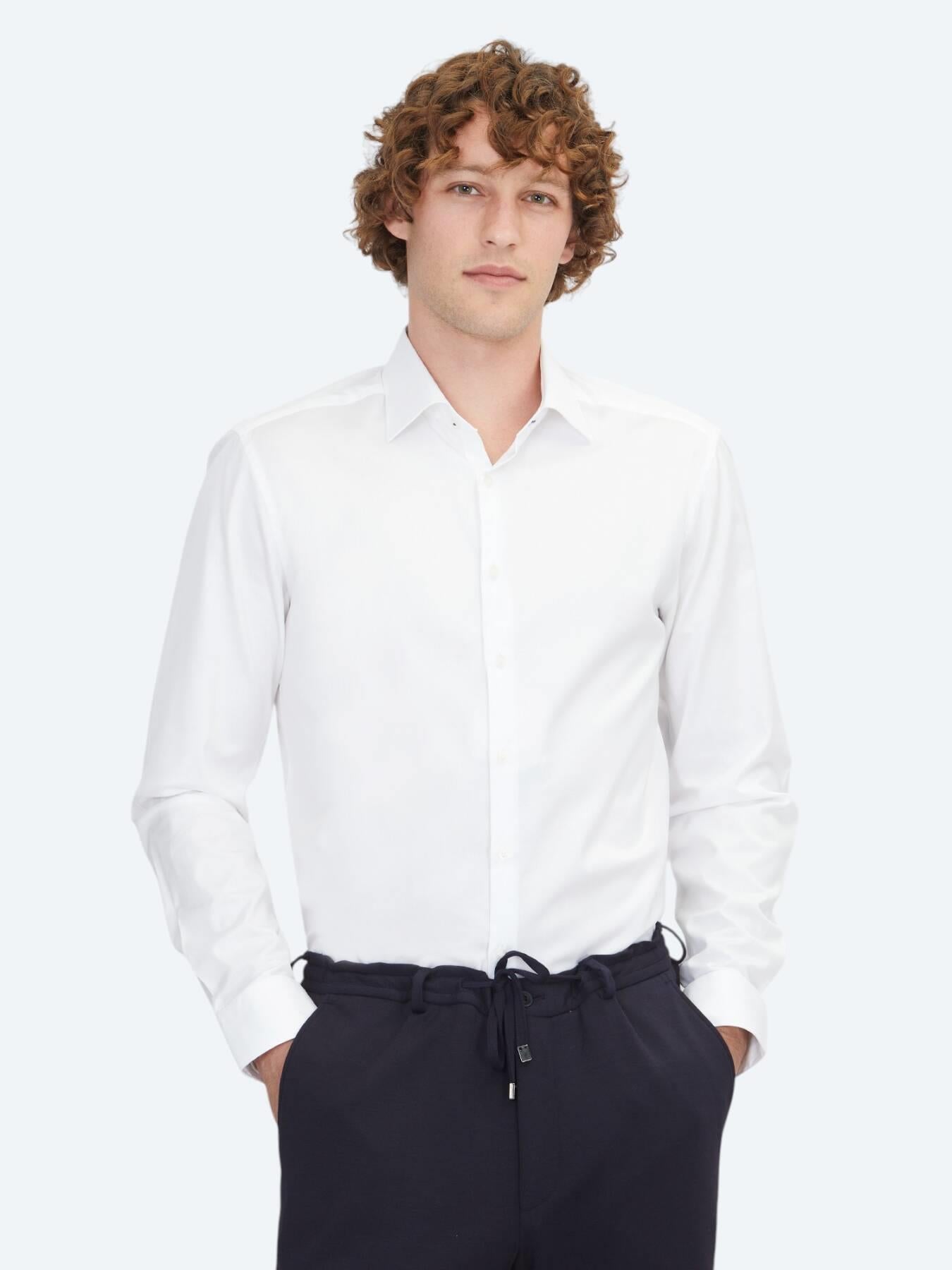Beyaz Slim Fit Uzun Dokuma Klasik %100 Pamuk Gömlek
