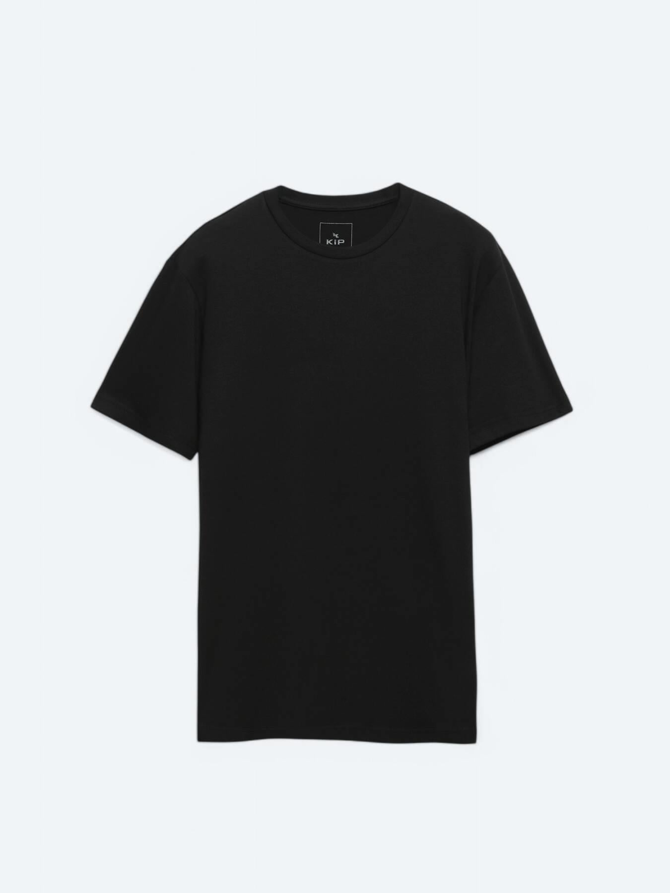 Siyah Bisiklet Yaka Pamuk Karışımlı T-shirt