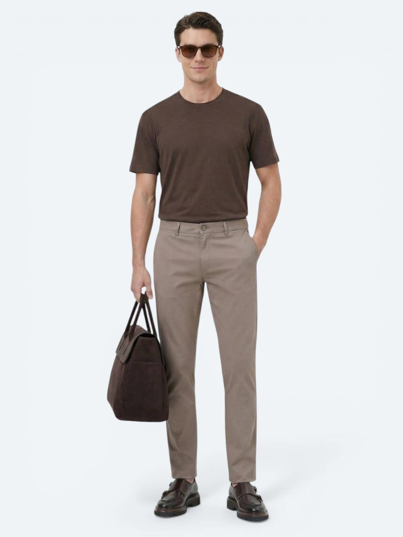Vizon Düz Dokuma Slim Fit Casual Pamuk Karışımlı Pantolon