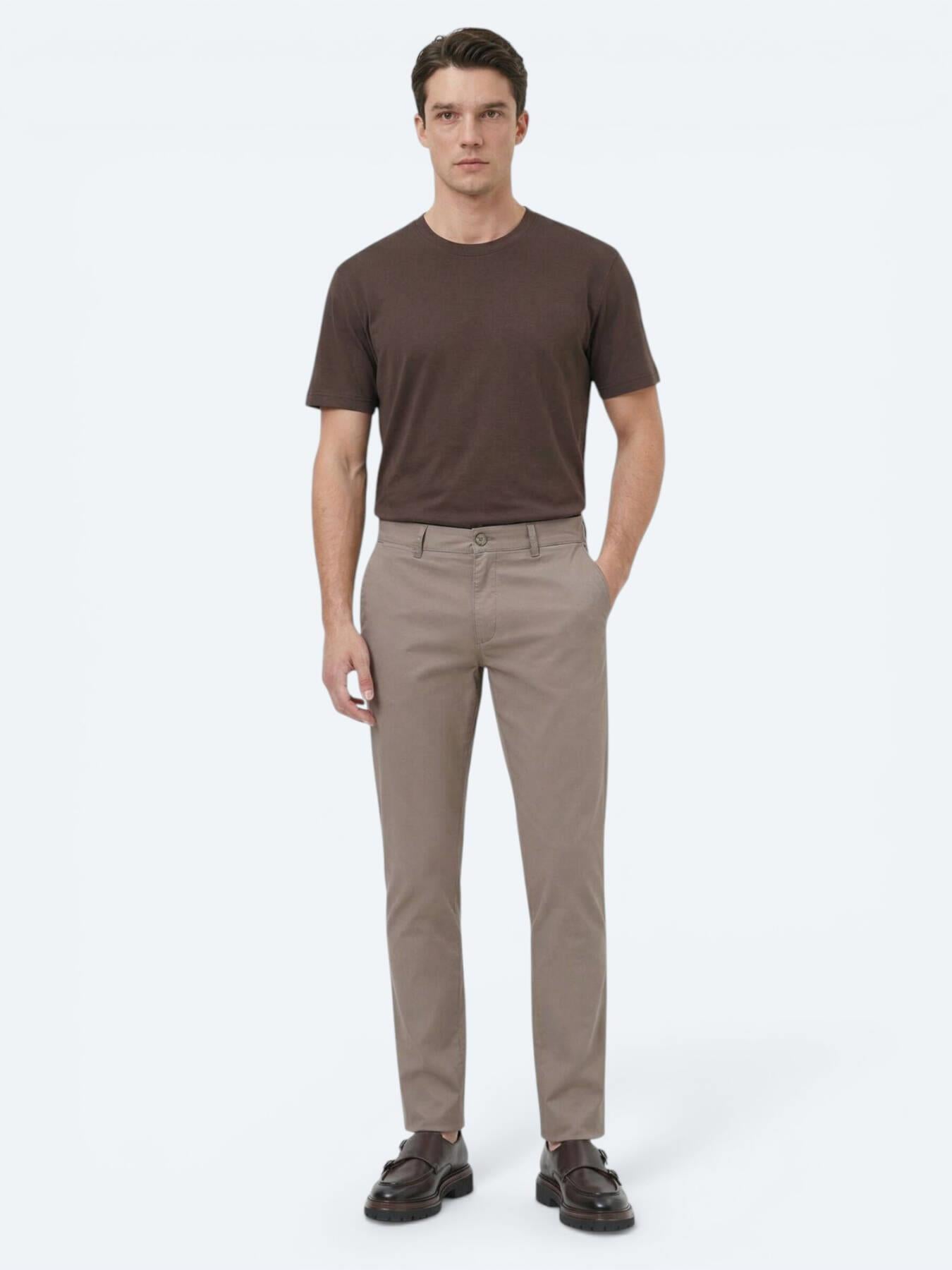Vizon Düz Dokuma Slim Fit Casual Pamuk Karışımlı Pantolon