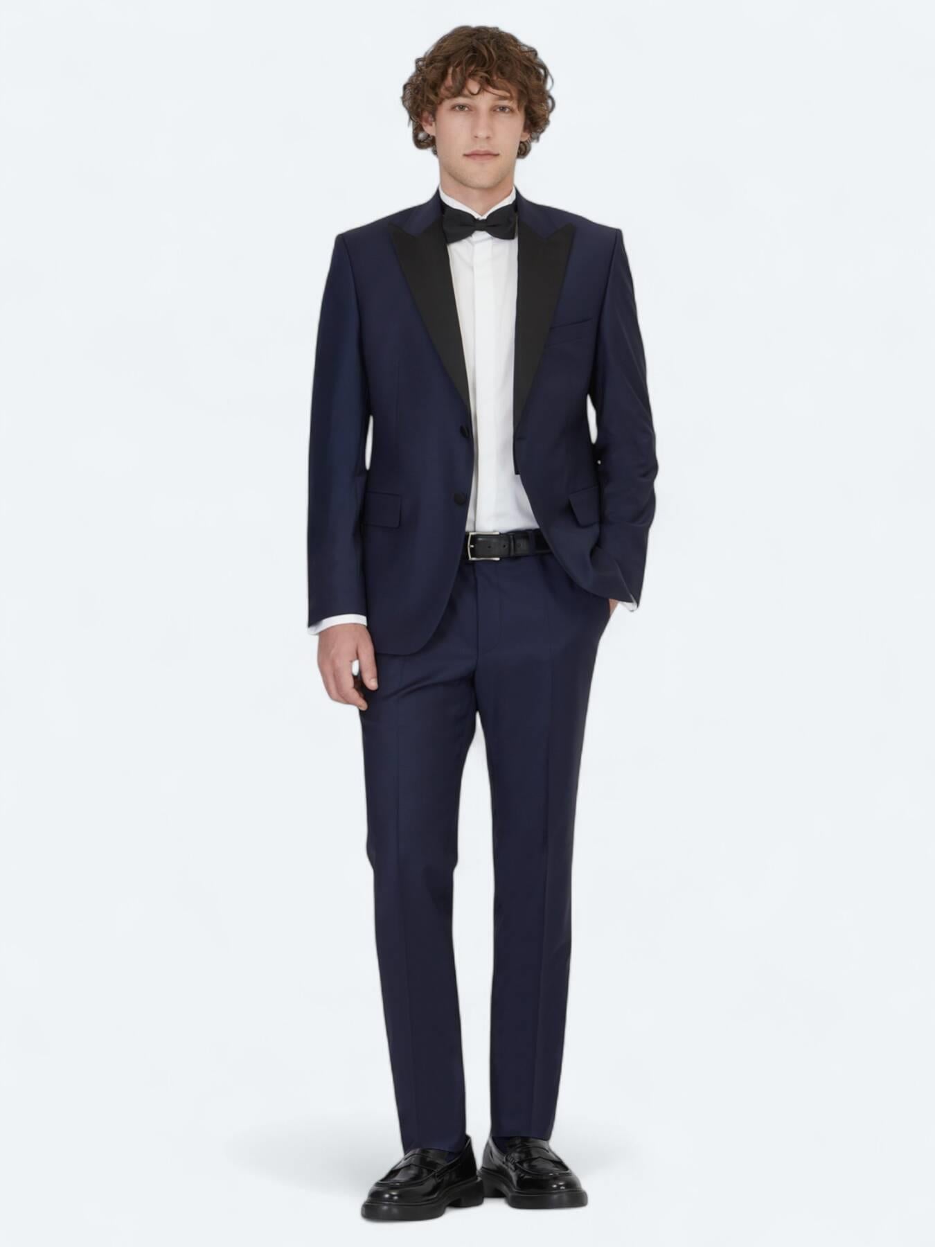 Saks Düz Slim Fit Çıkarılabilir Kruvaze Yaka Dokuma Smokin Takım Elbise