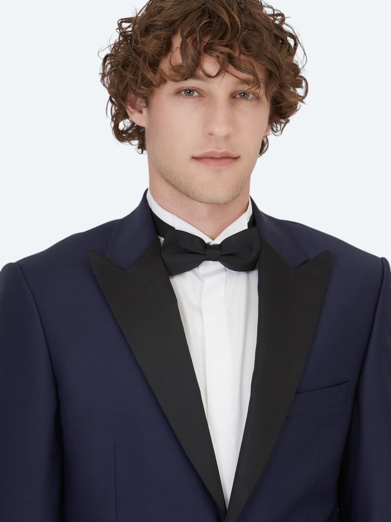 Saks Düz Slim Fit Çıkarılabilir Kruvaze Yaka Dokuma Smokin Takım Elbise