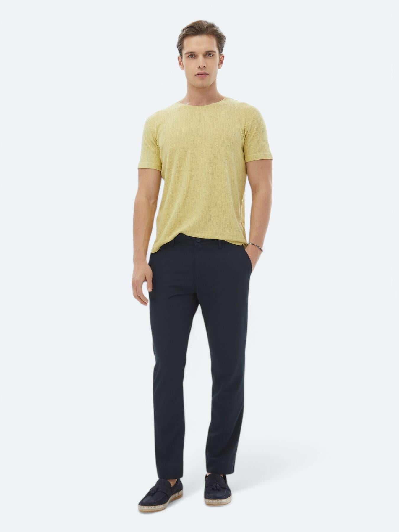Lacivert Dokuma Slim Fit Casual Pantolon