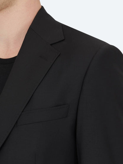 Siyah Düz Modern Fit Yün Karışımlı Takım Elbise