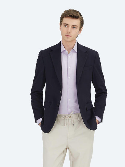 Lacivert Düz Modern Fit Yün Karışımlı Ceket