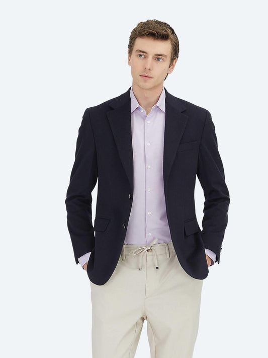 Lacivert Düz Modern Fit Yün Karışımlı Ceket