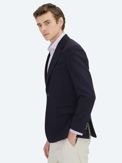Lacivert Düz Modern Fit Yün Karışımlı Ceket