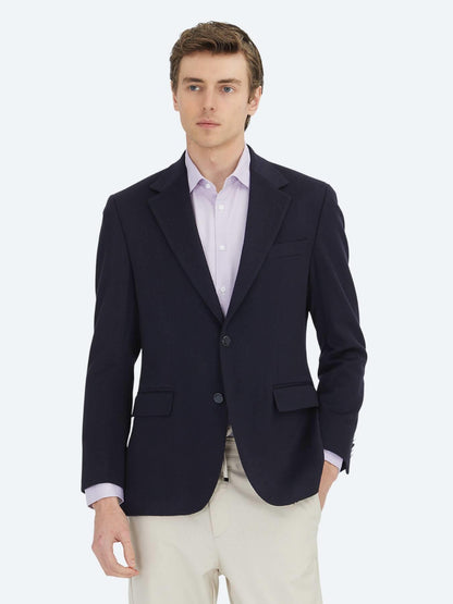 Lacivert Düz Modern Fit Yün Karışımlı Ceket