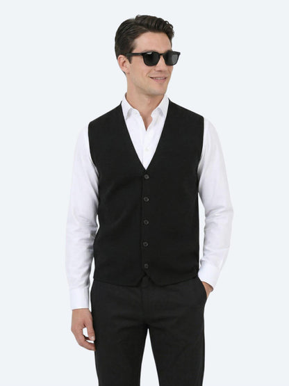 Siyah Regular Fit Casual Örme Triko Yelek