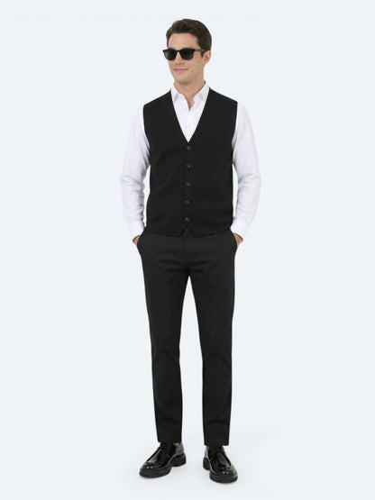 Siyah Regular Fit Casual Örme Triko Yelek