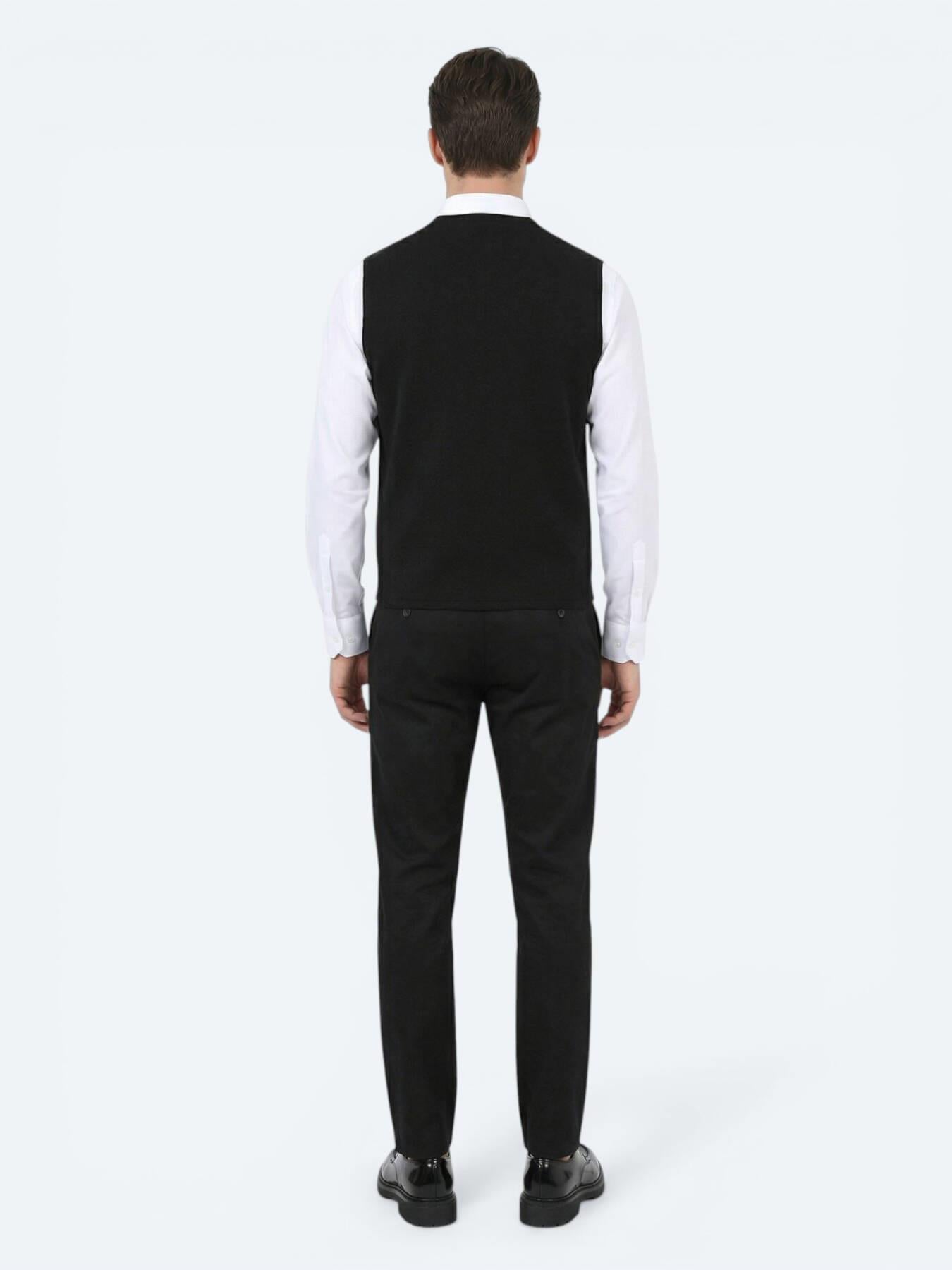 Siyah Regular Fit Casual Örme Triko Yelek