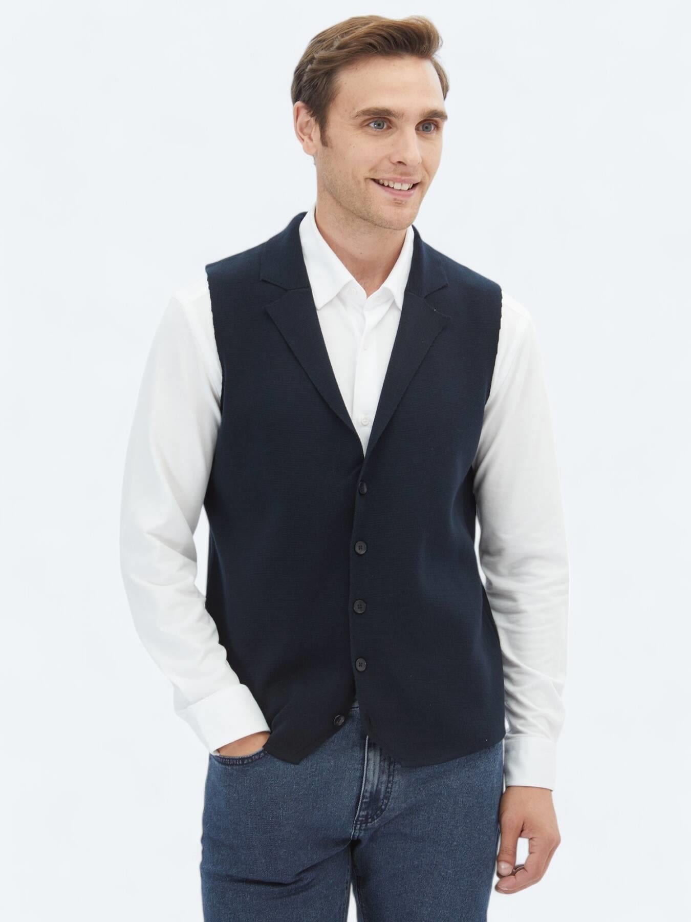 Lacivert Regular Fit Casual Örme Triko Yelek