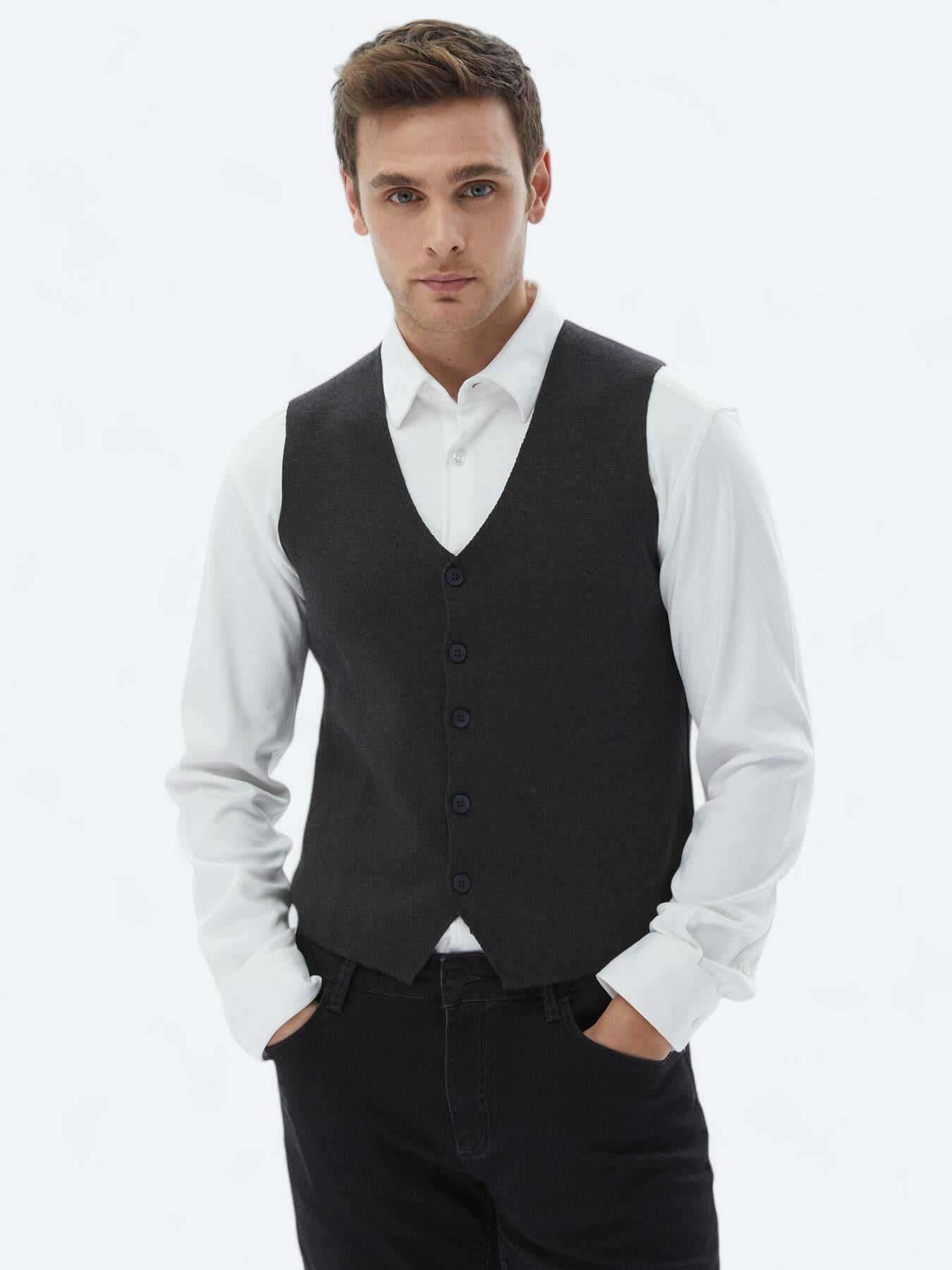 Antrasit Regular Fit Casual Örme Triko Yelek