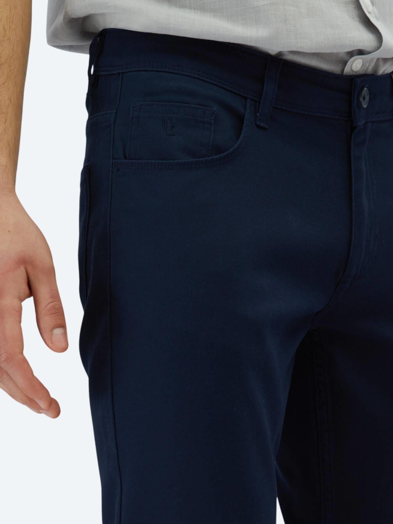 Lacivert Düz Dokuma Slim Fit Casual Pamuk Karışımlı Pantolon
