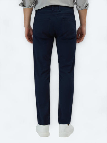 Lacivert Düz Dokuma Slim Fit Casual Pamuk Karışımlı Pantolon