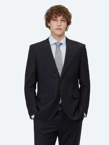 Lacivert Düz Modern Fit Yün Karışımlı Takım Elbise